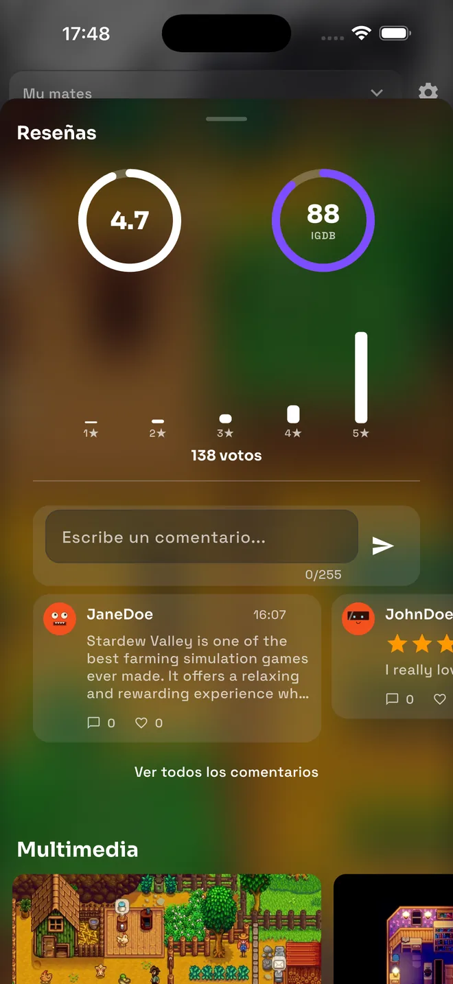 Sección de comentarios en ficha de juego Gameedy