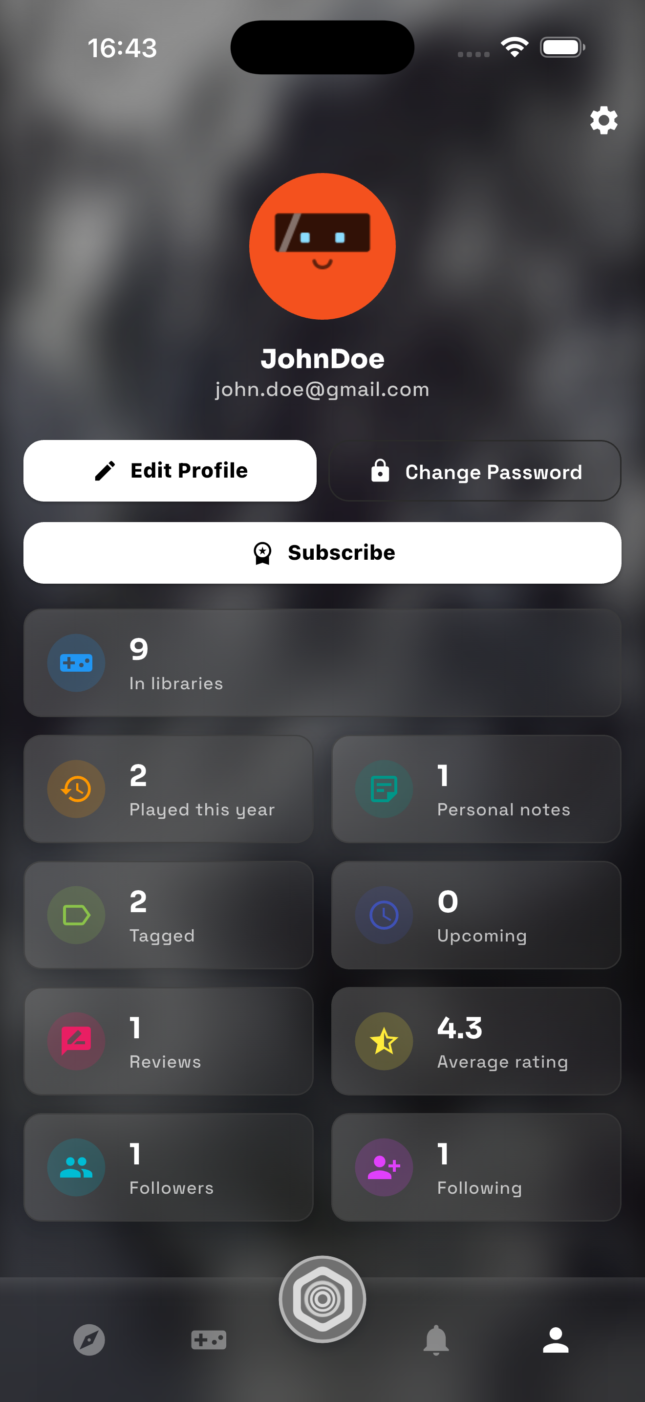 Gameedy profile and stats page