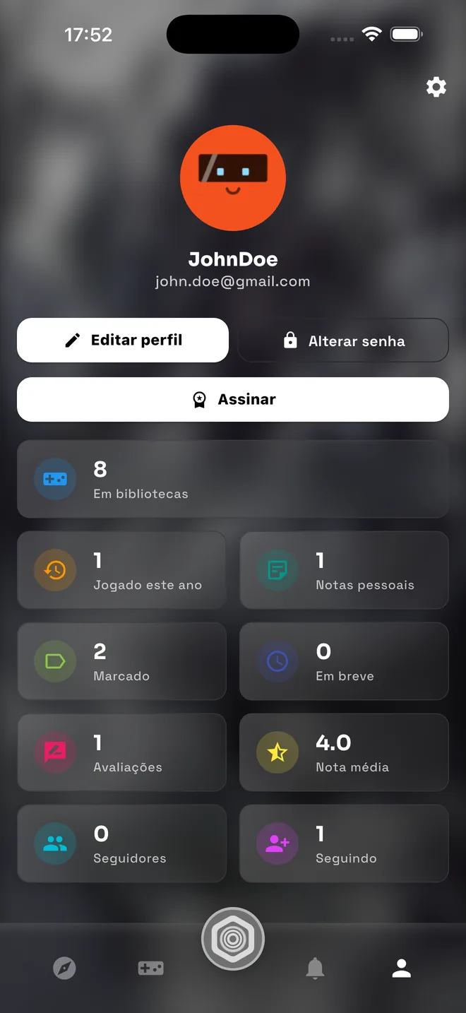 Página de perfil e estatísticas Gameedy